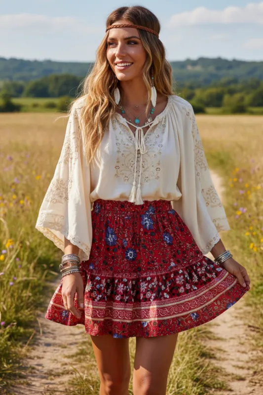 Floral Printed Boho Mini Skirt made by Boho Mood