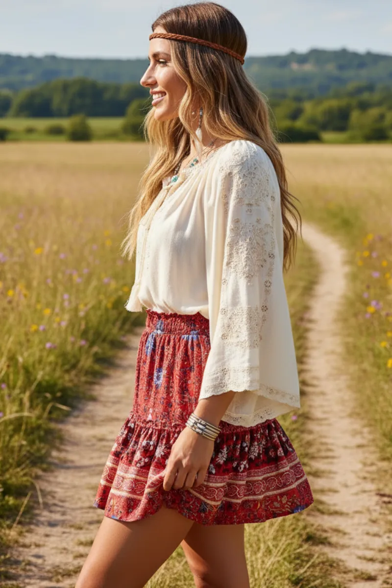 Floral Printed Boho Mini Skirt sold by Boho Mood product image thumbnail 2