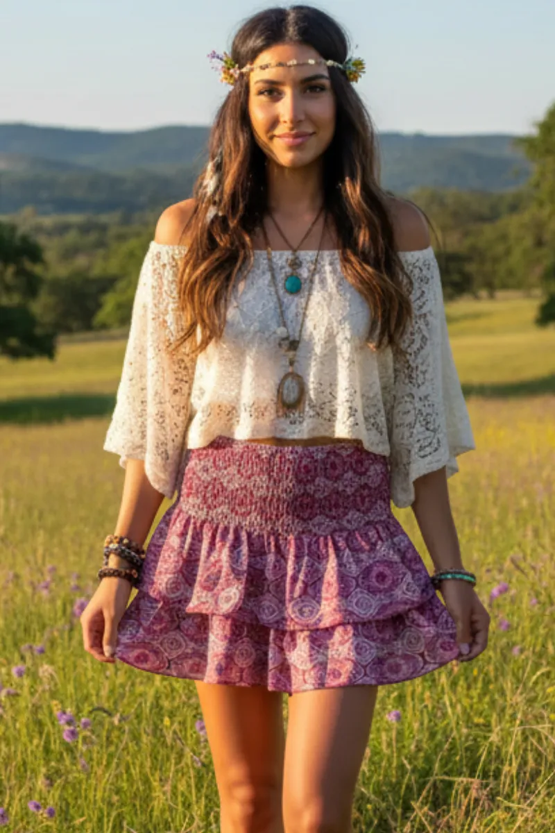 Boho High Waisted Paisley Mini Skirt sold by Boho Mood