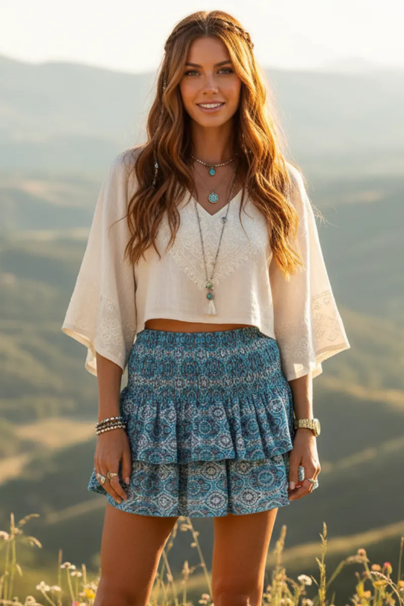 Boho High Waisted Paisley Mini Skirt sold by Boho Mood product image thumbnail 2