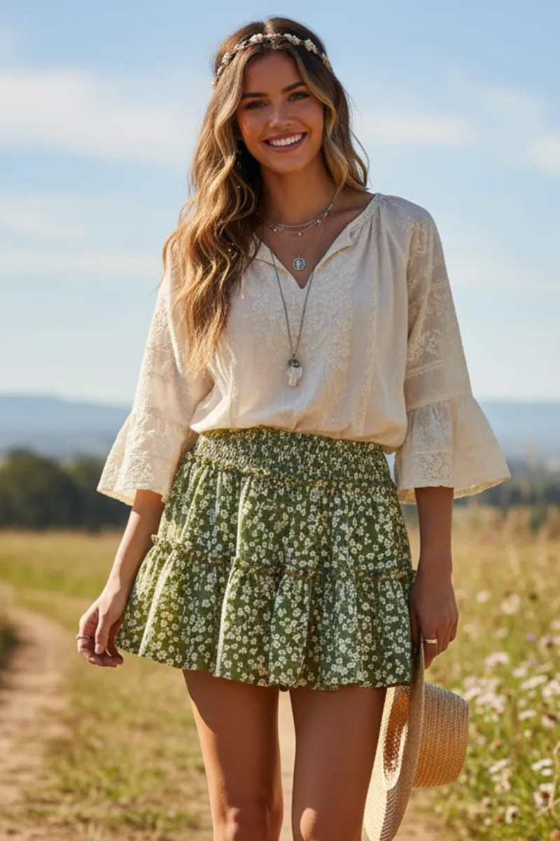 High Waist Elastic Boho Skirt sold by Boho Mood