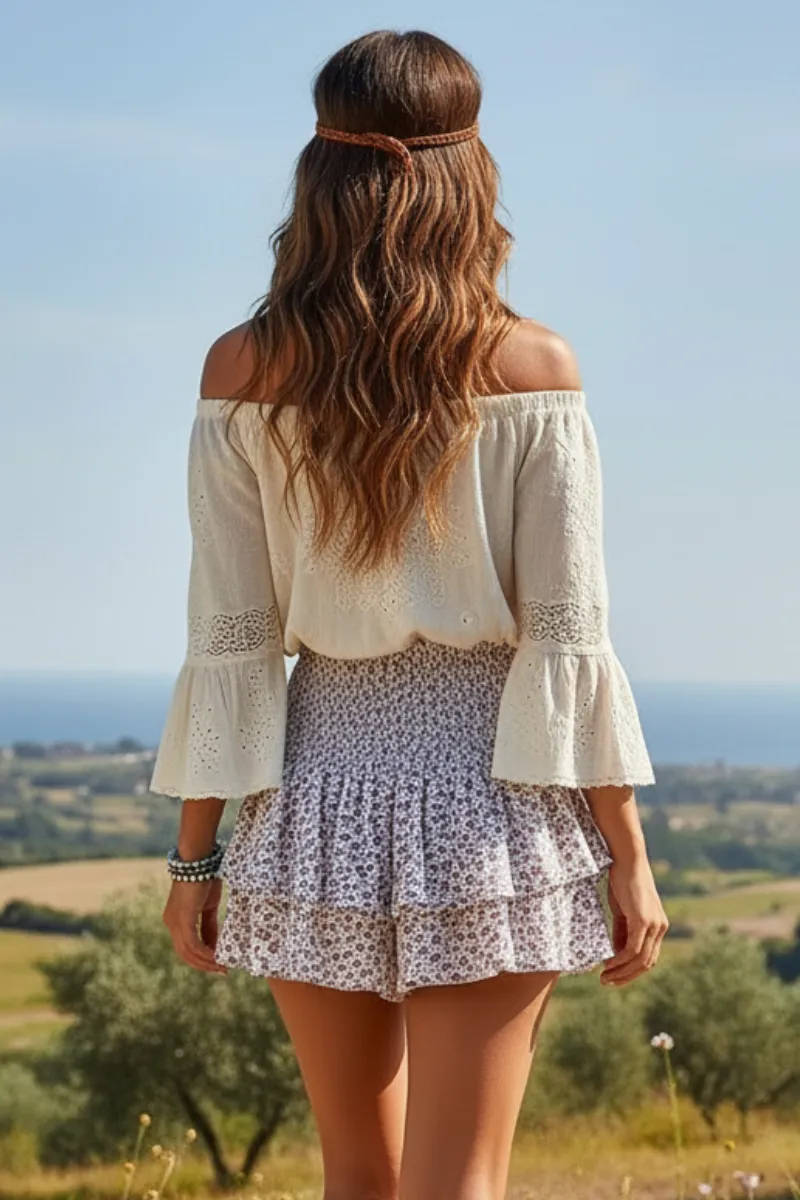 Boho Smocked Waist Ruffle Skirt sold by Boho Mood product image thumbnail 2