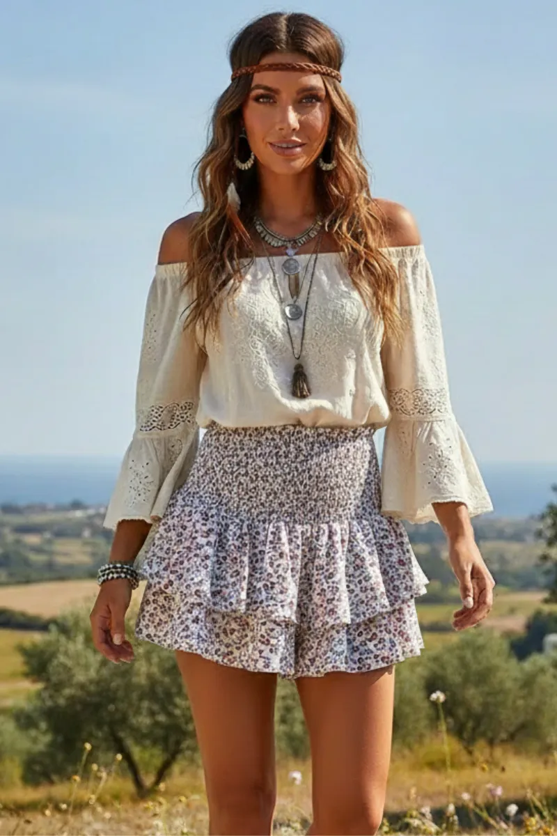 Boho Smocked Waist Ruffle Skirt sold by Boho Mood