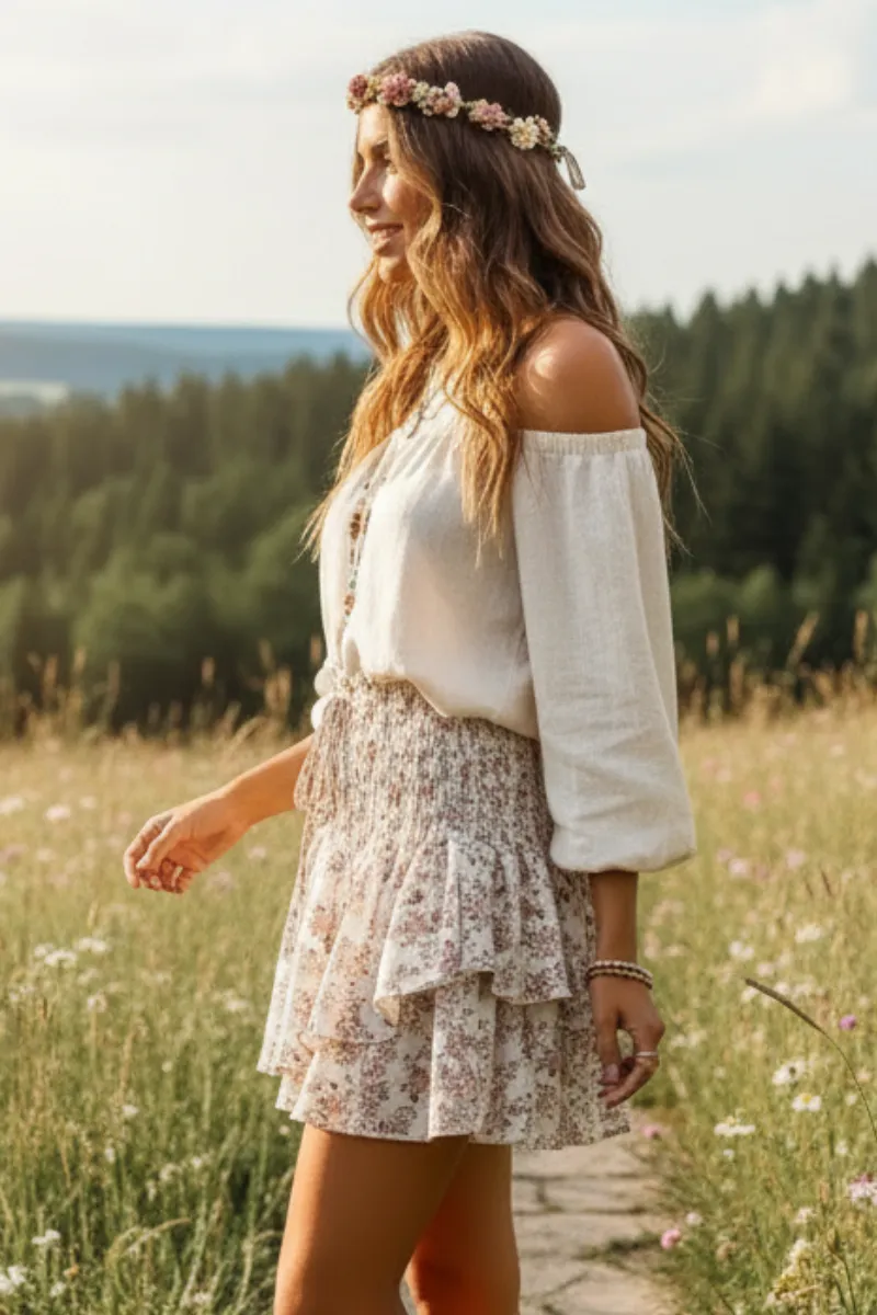 Boho Smocked Waist Ruffle Skirt sold by Boho Mood product image thumbnail 4