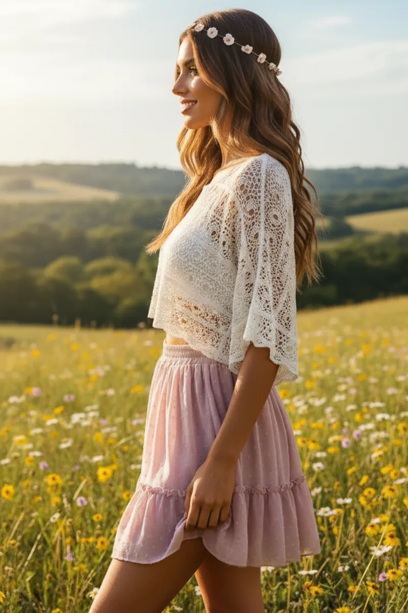 Boho Pink Ruffle Mini Skirt sold by Boho Mood product image thumbnail 2