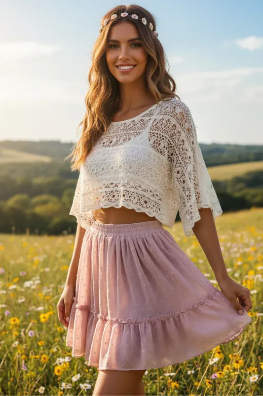 Boho Pink Ruffle Mini Skirt made by Boho Mood