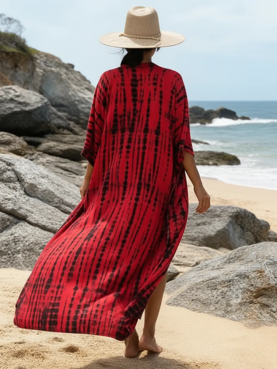 Red Boho Tie Dye Beach Kimono sold by Boho Mood product image thumbnail 3