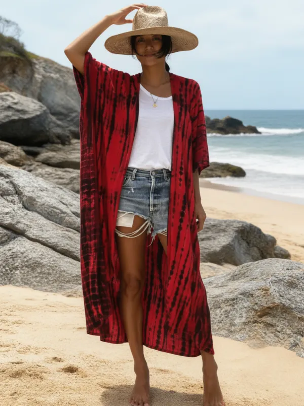 Red Boho Tie Dye Beach Kimono made by Boho Mood