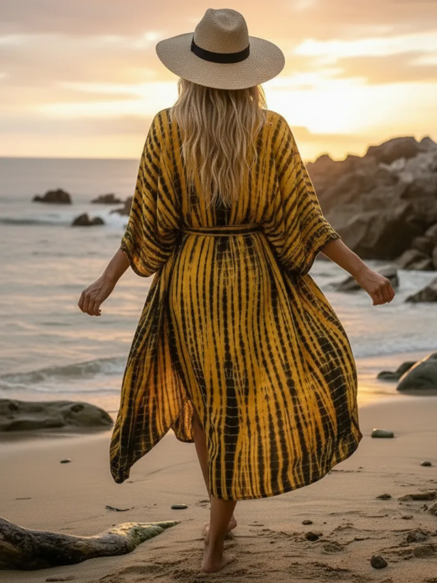 Yellow Boho Tie Dye Beach Kimono sold by Boho Mood product image thumbnail 3