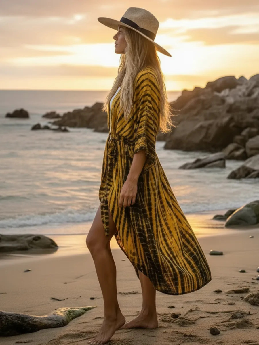 Yellow Boho Tie Dye Beach Kimono sold by Boho Mood product image thumbnail 2