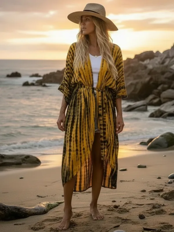 Yellow Boho Tie Dye Beach Kimono made by Boho Mood