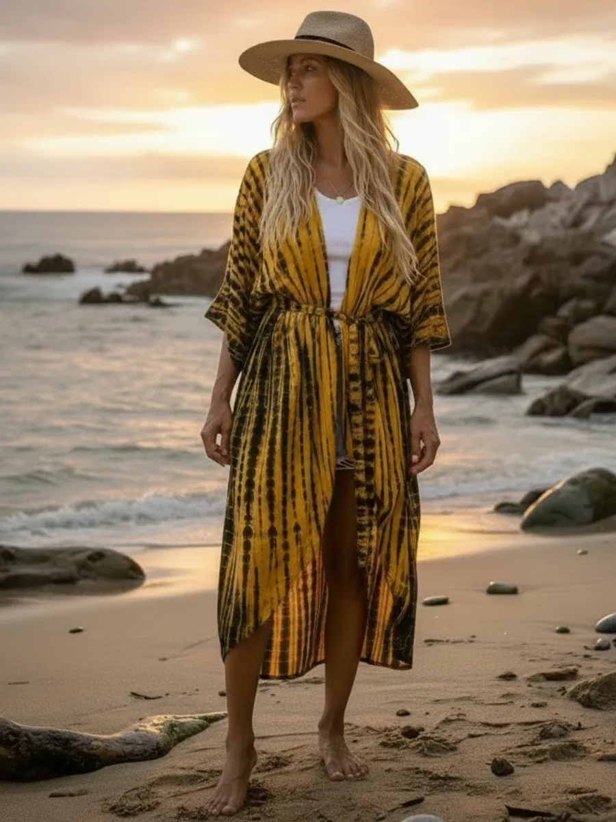 Yellow Boho Tie Dye Beach Kimono sold by Boho Mood