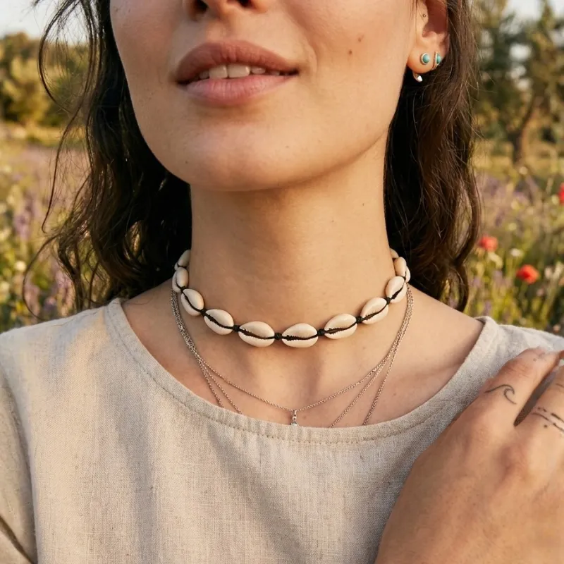 Bohemian Shell Choker Necklace made by Boho Mood