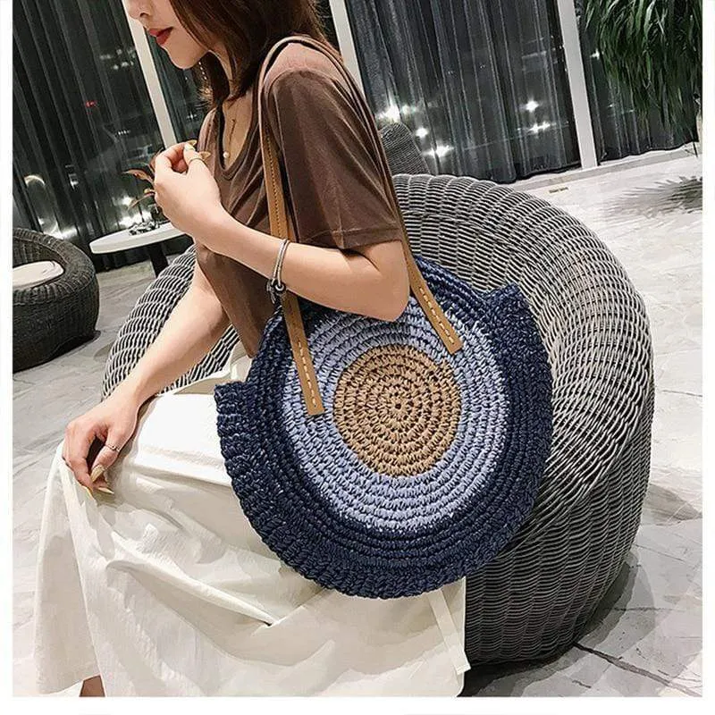 Boho Straw Round Beach Tote Bag sold by Boho Mood product image thumbnail 2