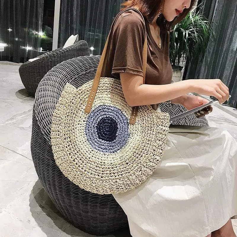 Boho Straw Round Beach Tote Bag sold by Boho Mood product image thumbnail 3