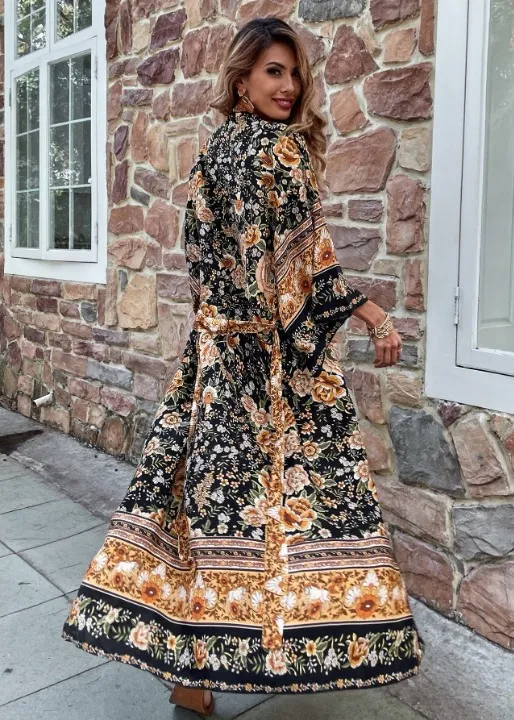 Long Boho Kimono Golden Floral sold by Boho Mood product image thumbnail 5