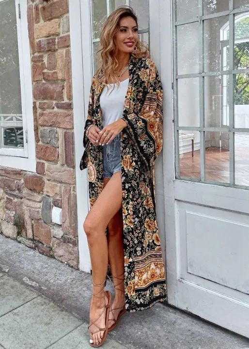 Long Boho Kimono Golden Floral sold by Boho Mood product image thumbnail 4