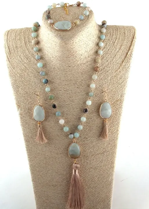 Long Boho Necklace - Pompom Pendant sold by Boho Mood