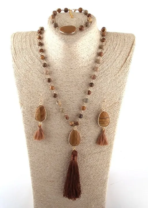 Long Boho Necklace - Pompom Pendant sold by Boho Mood product image thumbnail 3