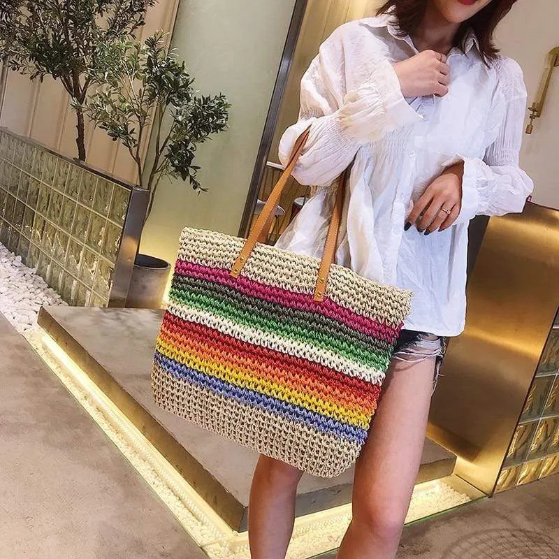 Boho Rainbow Beach Tote Bag sold by Boho Mood
