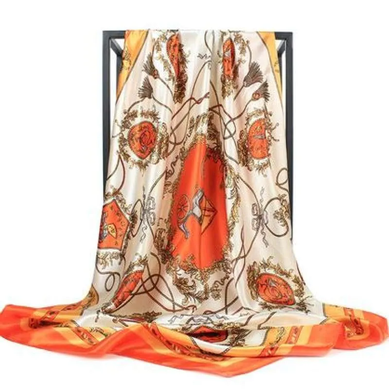 Boho retro satin orange floral Scarf sold by Boho Mood