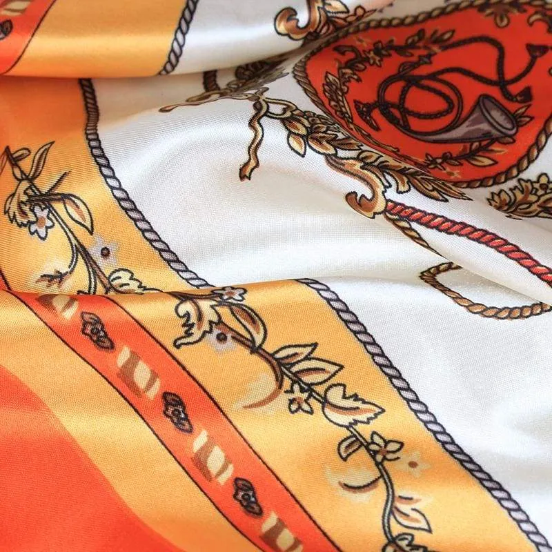 Boho retro satin orange floral Scarf sold by Boho Mood product image thumbnail 2