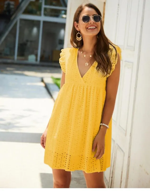 YELLOW BOHO MINI DRESS WITH EMBROIDERIES sold by Boho Mood