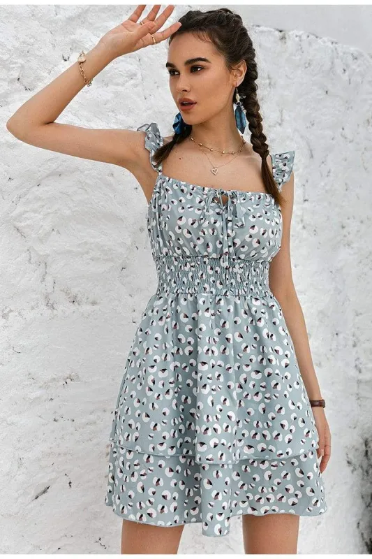 Mini Boho Dress with Geometric Print in Green Dress sold by Boho Mood