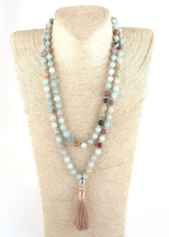 Long Boho Necklace Pompom Pendant sold by Boho Mood