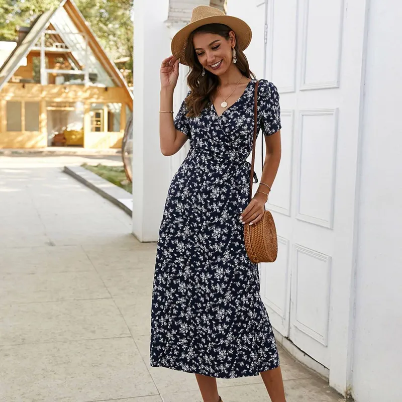 Hippie Midi Dress in Navy Blue sold by Boho Mood