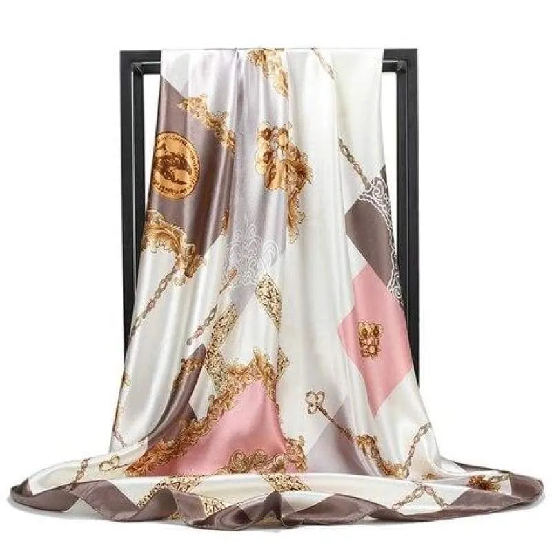 Vintage white Boho Scarf with pink, beige and gold pattern sold by Boho Mood