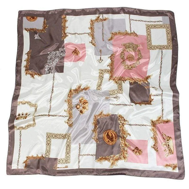 Vintage white Boho Scarf with pink, beige and gold pattern sold by Boho Mood product image thumbnail 2