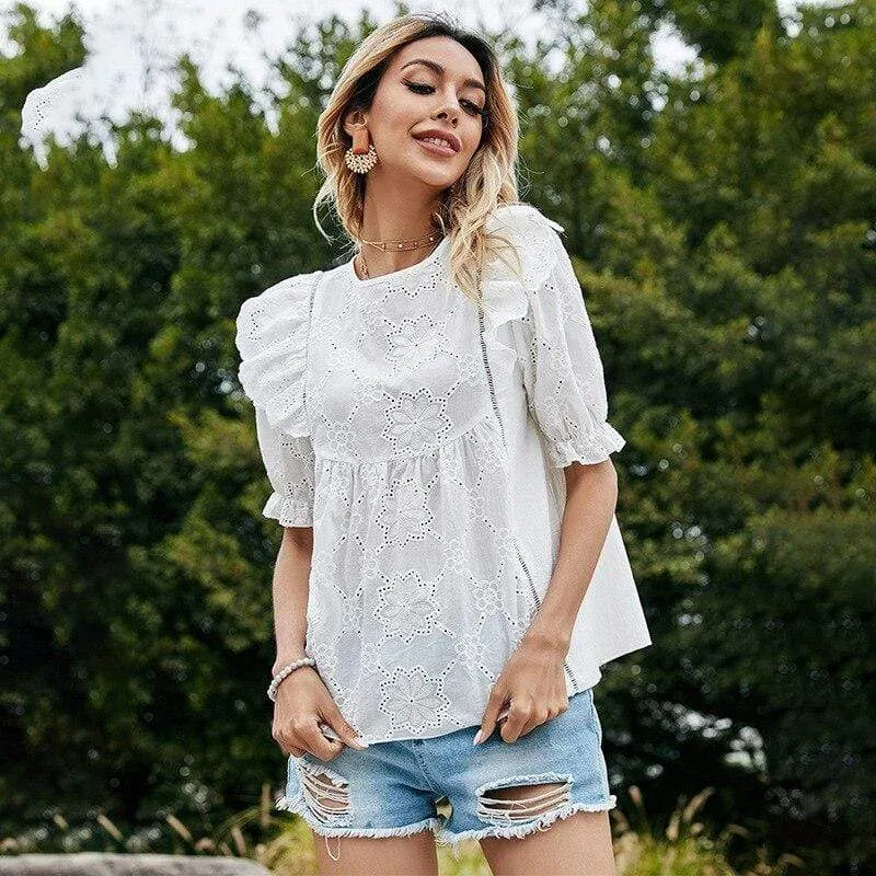 Boho Embroidered Floral White Blouse sold by Boho Mood product image thumbnail 2