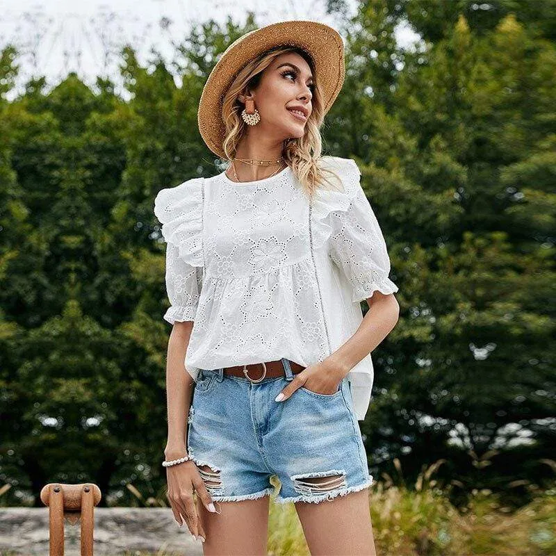 Boho Embroidered Floral White Blouse sold by Boho Mood product image thumbnail 4