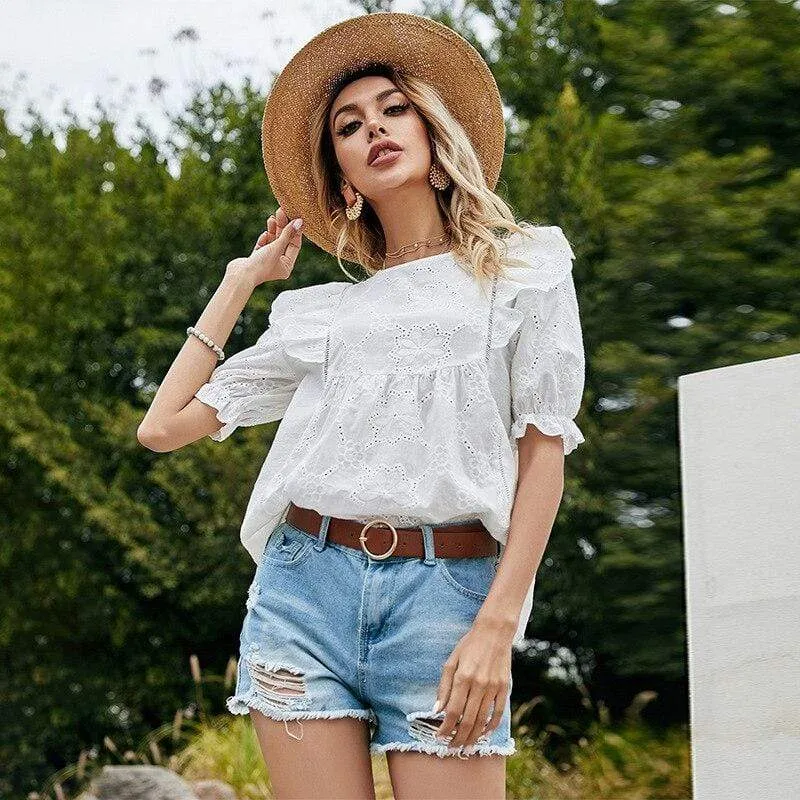 Boho Embroidered Floral White Blouse sold by Boho Mood