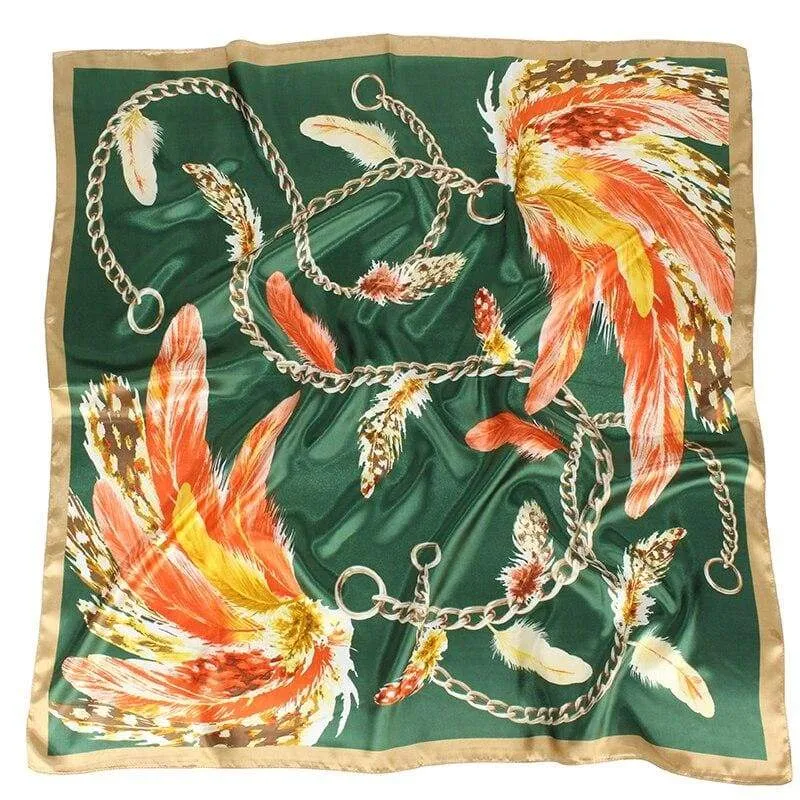 Green retro Boho Scarf with orange and gold pattern sold by Boho Mood product image thumbnail 2