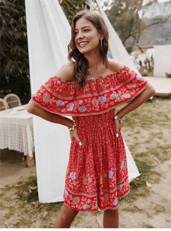 Mini Red Gypsy Floral Dress sold by Boho Mood