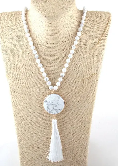 Boho Beaded Necklace Pompom Pendant sold by Boho Mood