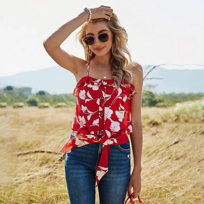 Boho Floral Red Blouse sold by Boho Mood