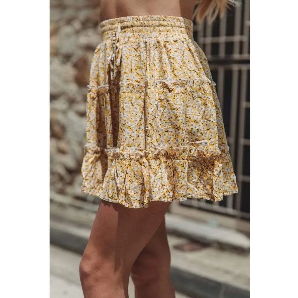 Boho Yellow Mini Skirt with frils sold by Boho Mood product image thumbnail 4