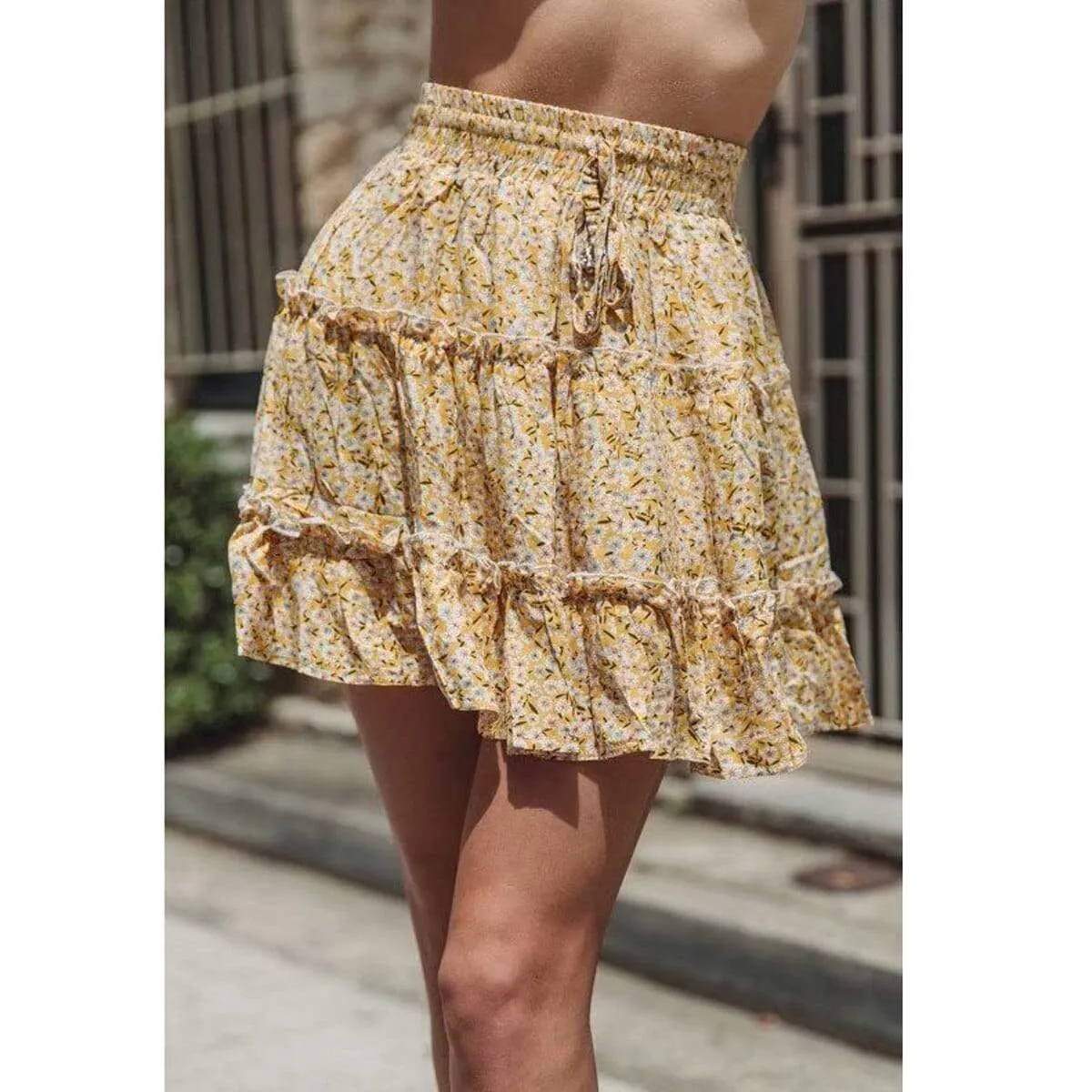 Boho Yellow Mini Skirt with frils sold by Boho Mood product image thumbnail 2