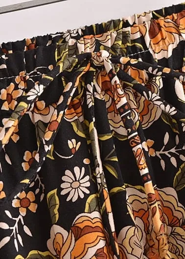 Black Boho maxi Skirt with orange floral pattern sold by Boho Mood product image thumbnail 4