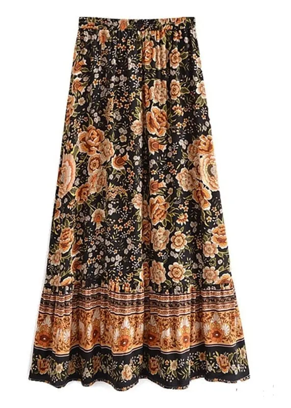 Black Boho maxi Skirt with orange floral pattern sold by Boho Mood product image thumbnail 3