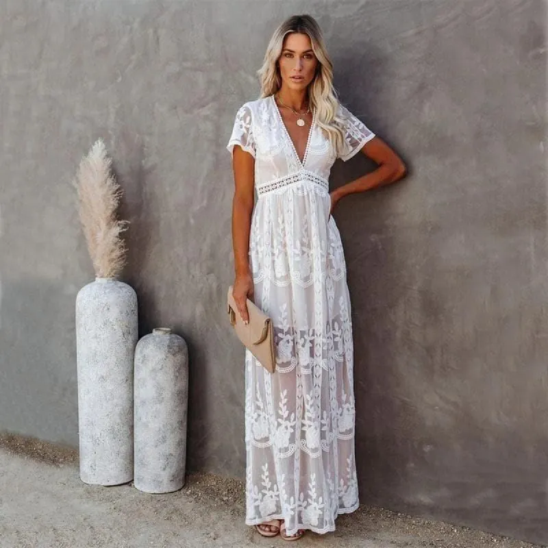 Long White Bohemian Dress sold by Boho Mood