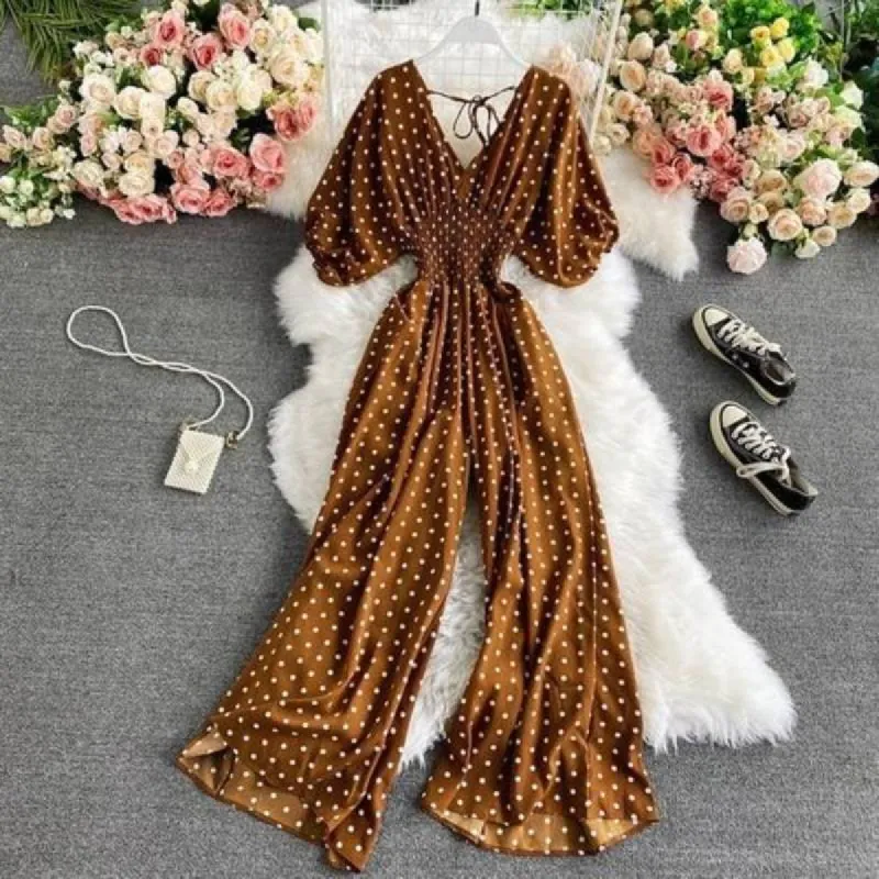 Boho Romper Wide Leg V-neck with Dots sold by Boho Mood