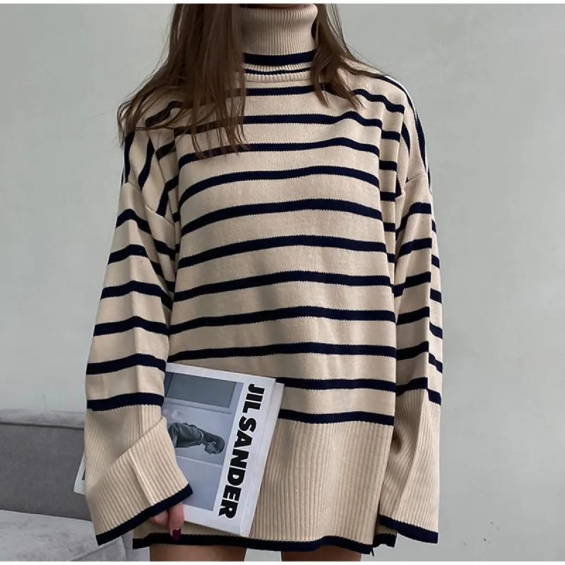 Oversized Boho Striped Turtleneck Sweater sold by Boho Mood