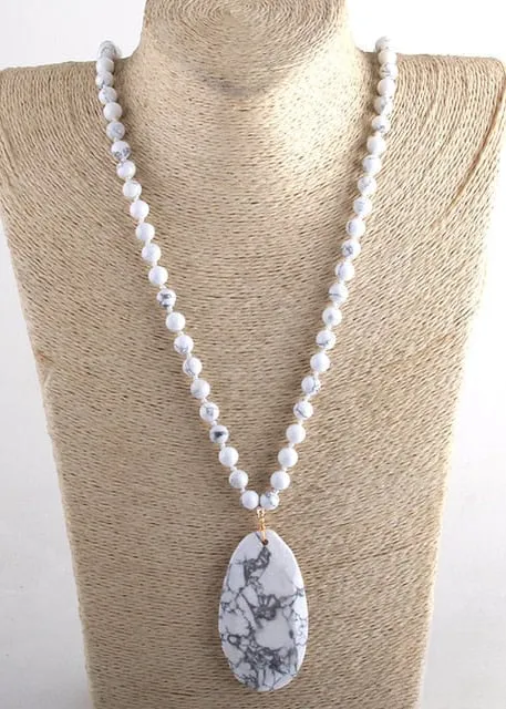 Boho Beaded Necklace - Natural Stone Pendant sold by Boho Mood