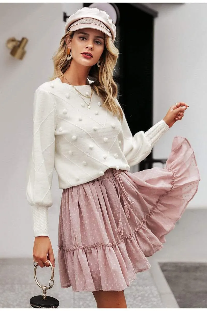 Boho White Knit Pullover with Pompoms sold by Boho Mood product image thumbnail 3