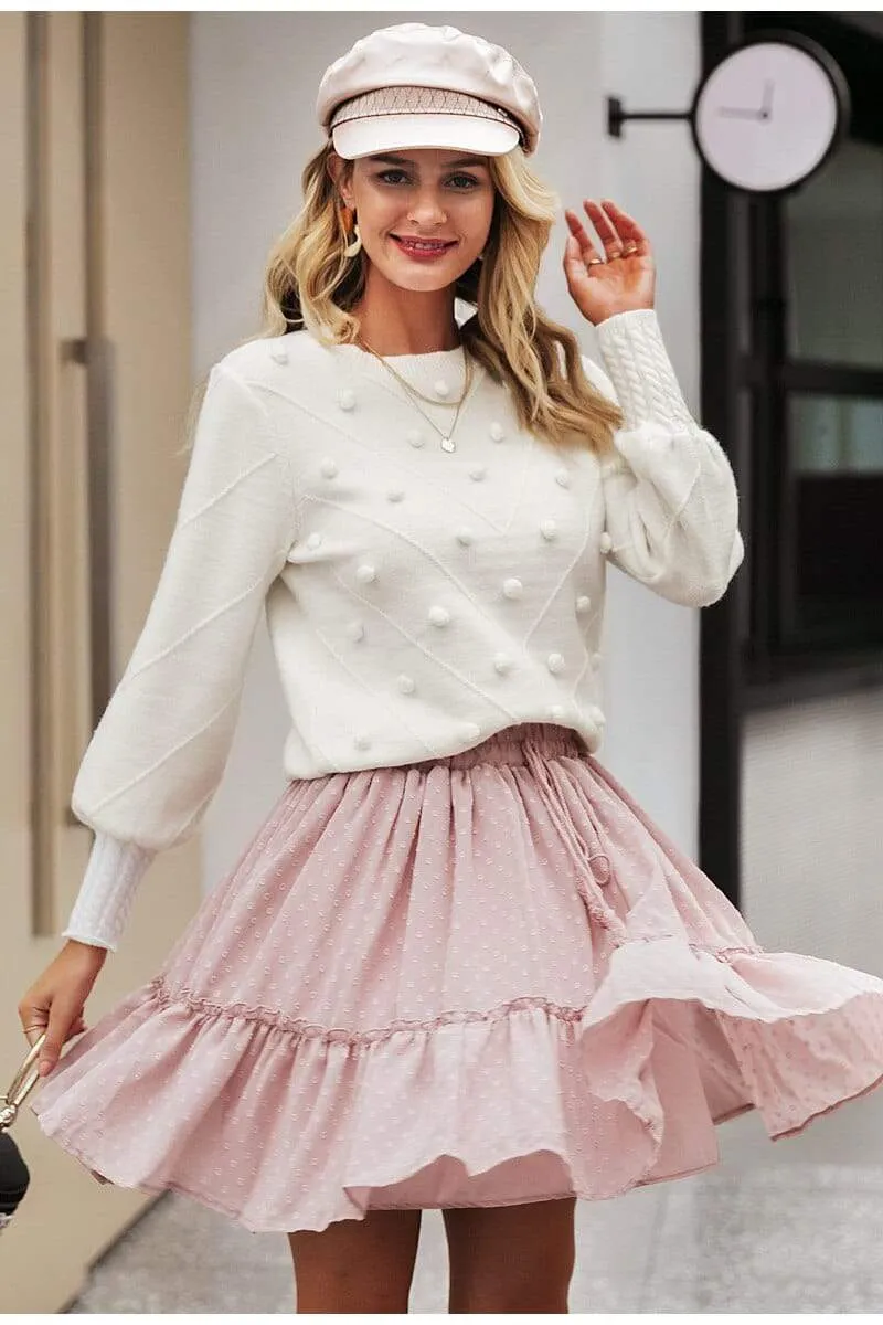 Boho White Knit Pullover with Pompoms sold by Boho Mood