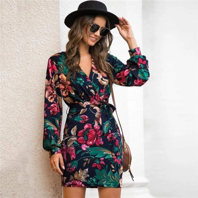 Black Mini Dress with Floral Print sold by Boho Mood
